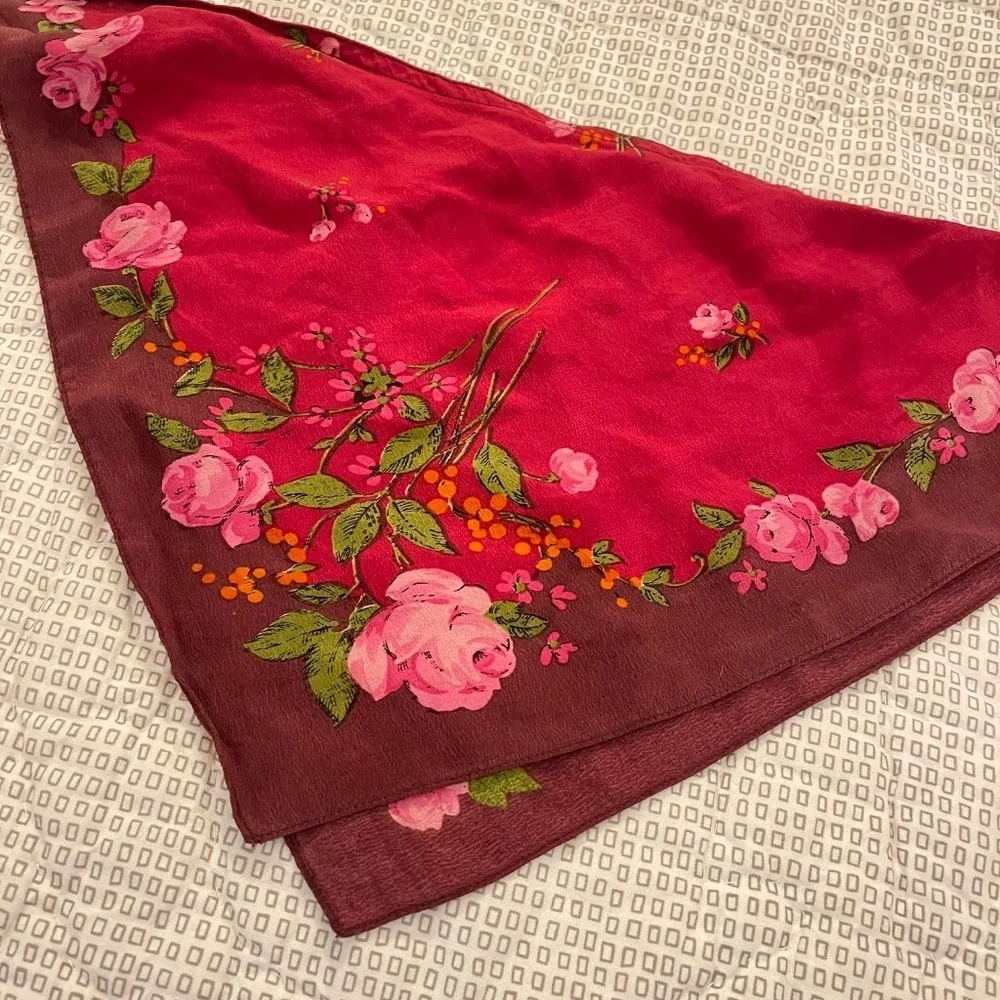 Silk Dainty Floral Red Scarf